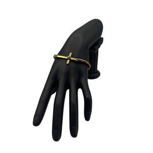 Gold-Tone Beaded Stretch Bracelet With Rhinestone Cross